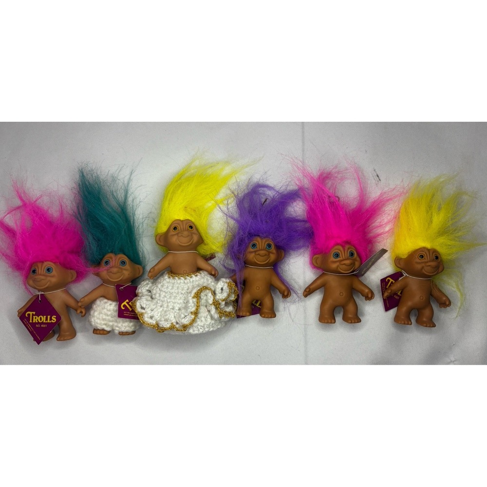 Lot Of 6- 3" Vintage Troll Doll! Toys'N Things! Tag no 4001-pink/yellow/blue‎